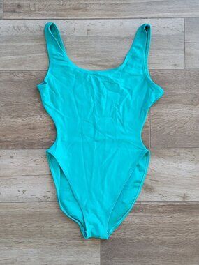 High Leg Dance Leotard Aerobics Bodysuit Gymnastics GREEN Spandex Sz Large